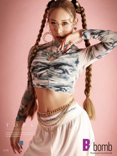 【メール便対応】ショート丈派手柄透け長袖トップス【ダンス衣装通販bombshell/ボムシェル】(フリーサイズ)(ブルー)