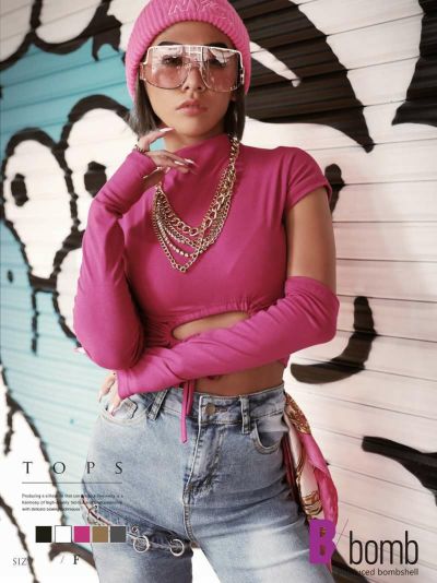 【SALE!￥1738→￥869】【メール便対応】グローブ付き無地トップス【ダンス衣装通販bombshell/ボムシェル】(フリーサイズ)(ブラック/ホワイト/グレー/ピンク/ブラウン)