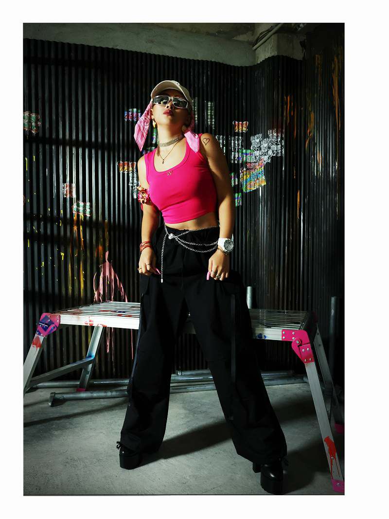 ショッキングピンクタンクトップセットアップ2wayワイドパンツ