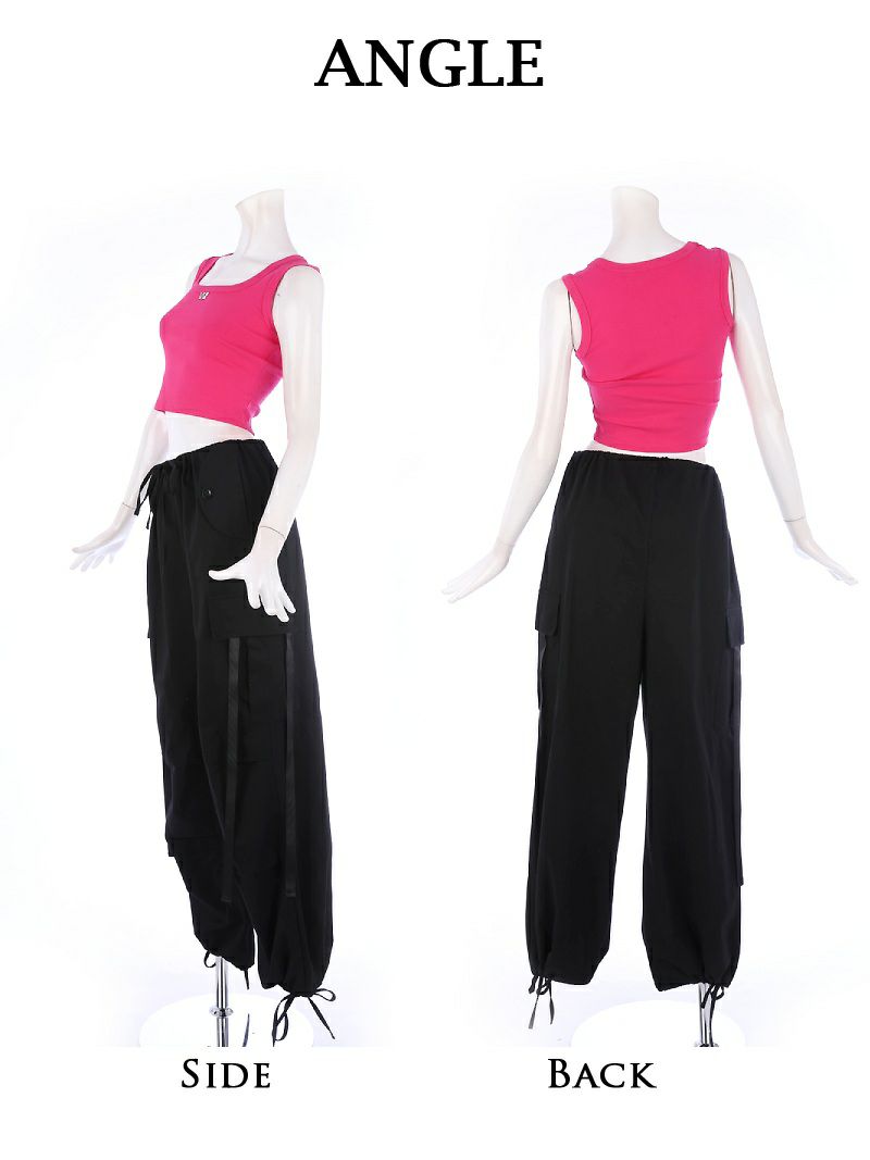 ショッキングピンクタンクトップセットアップ2wayワイドパンツ