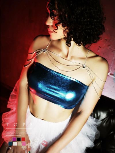 【SALE!￥1518→￥759】メタリックチューブトップ光沢エナメルトップス ダンス衣装【bombshell】(フリーサイズ)(ブラック/ゴールド/シルバー/ピンク/パープル/レッド/ブルー)