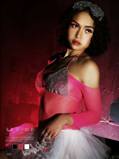 SALE￥4378→￥2626！ キラキラストーン付きビキニ ダンス衣装【bombshell】(M/L)(ホワイト/ピンク/ブラック)
