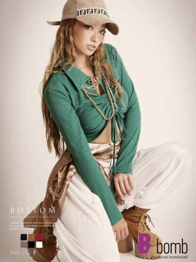 【SALE!￥1738→￥869】プリーツサルエルロングパンツ ストリート系【B/bomb】(フリーサイズ)(ブラック/ホワイト/オレンジ/ピンク/ブルー/パープル)