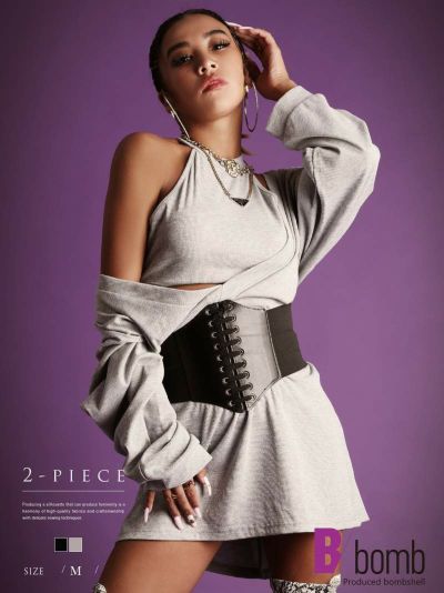 SALE￥3278→￥1639！ ゆるっダボSexyスウェットワンピース ストリート系【B/bomb】(M)(ブラック/グレー)