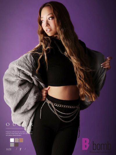 肌触りの気持ちいファーアウター ストリート系【B/bomb】(M)(Aアイボリー/Aベージュ/Aピンクベージュ/Aミントグレー/Aブラウン)