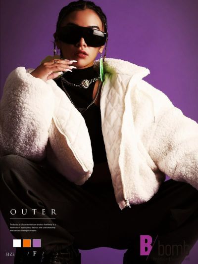 スーパーセール￥4928→￥2464！ もこもこボアフーディーアウター ストリート系【B/bomb】(M)(オレンジ/ホワイト/パープル)