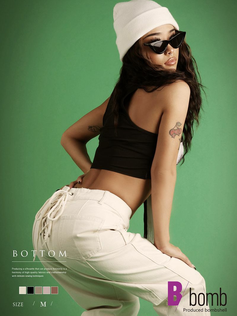 バックスピンドル編み上げストレートボトムス