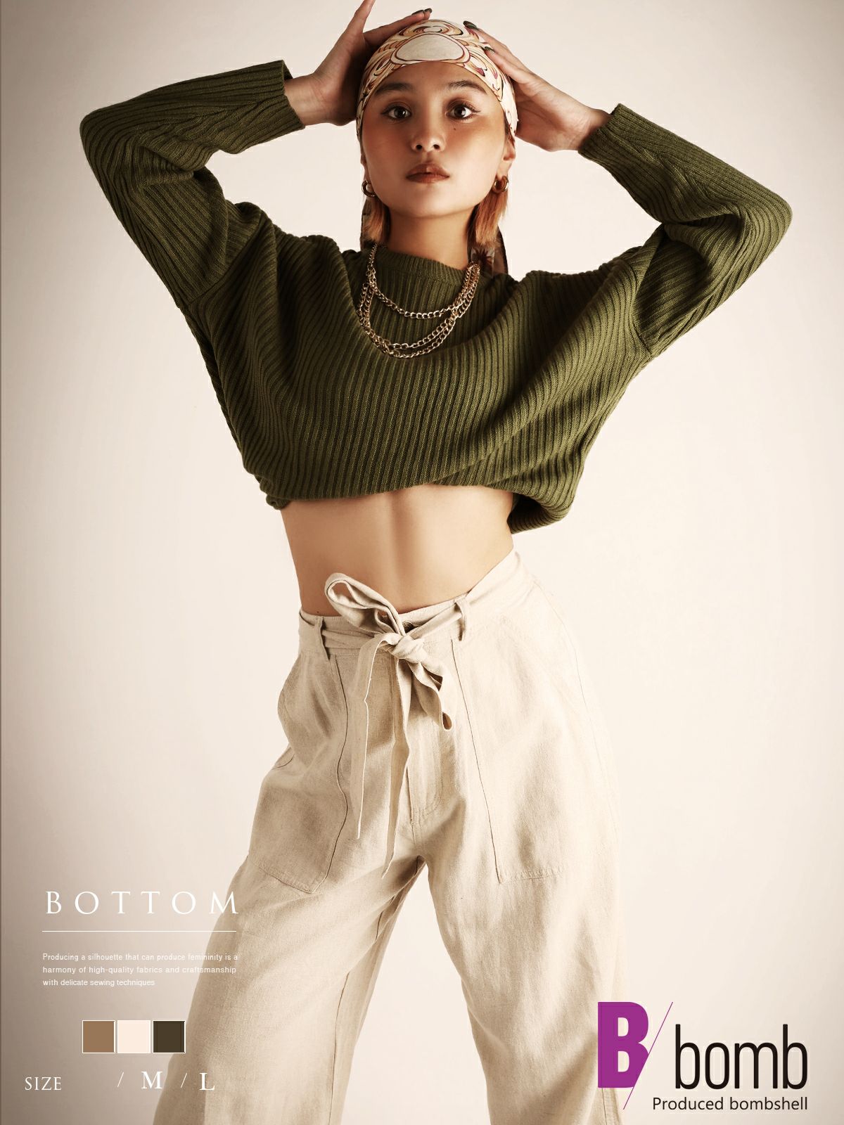 リネン風カジュアルワイドパンツ