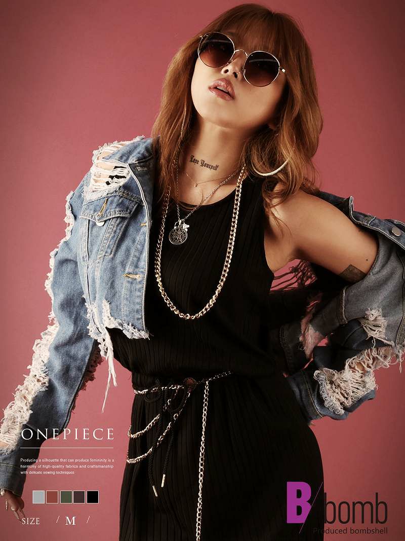 ノースリーブリブロングワンピース