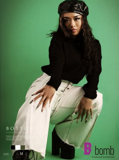 ハイウエストワイドパンツ綿100％ボトムス ストリート系【B/bomb】(M)(アイボリー/ライトカーキ/ブラック)