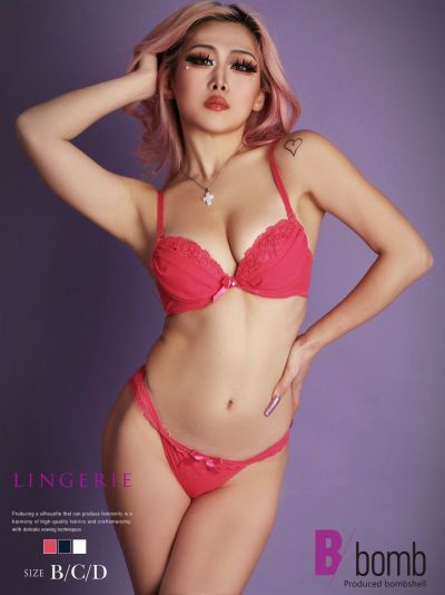 シンプルセクシーレース下着 ブラ＆ショーツ3点セット ストリート系【B/bomb】(B65cm（M）/B70cm（M）/B75cm（M）/C65cm（M）/C70cm（M）/C75cm（M）)(ネイビー/ローズピンク/オフホワイト)