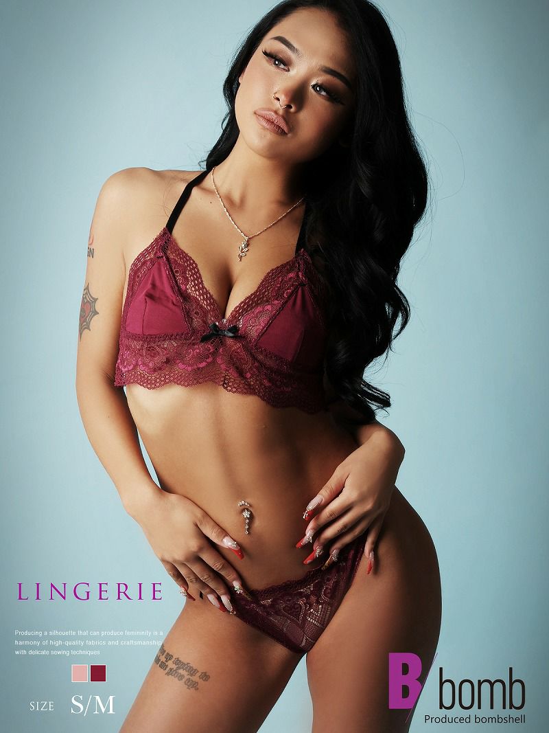 エスニック柄レースサイドリボンランジェリー セット下着