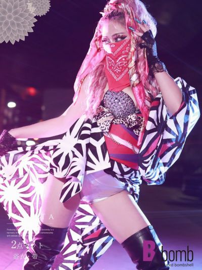 半身柄浴衣クール麻の葉柄2点セット帯付きゆかた ストリート系【B/bomb】(フリーサイズ)(ホワイト)