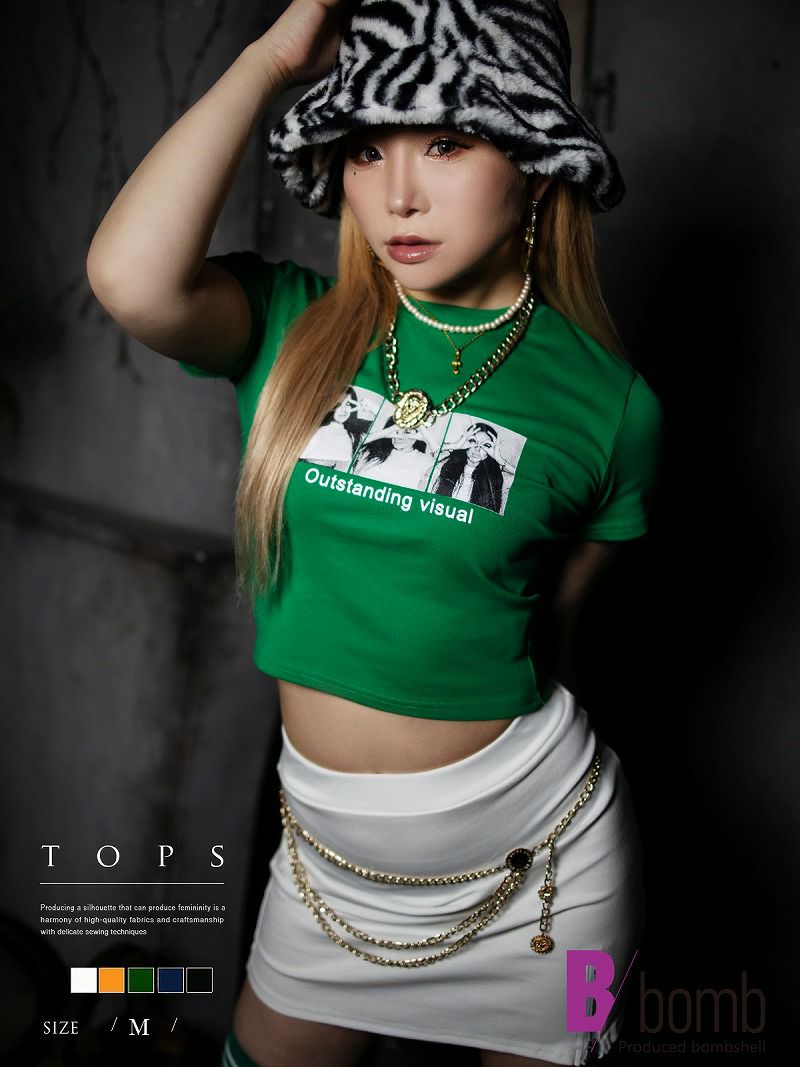 ショート丈ちびT転写プリント半袖Tシャツ