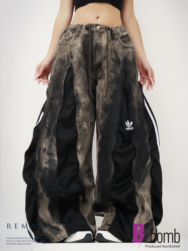 adidasジャージドッキング再構築ブリーチワイドデニム【Bbヴィンテージ】