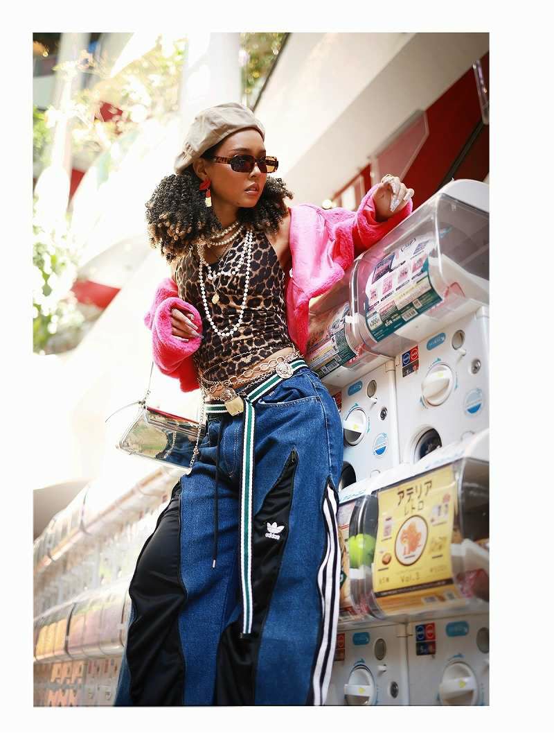 濃紺デニム×adidasブラック3本ライン再構築ワイド【Bbヴィンテージ