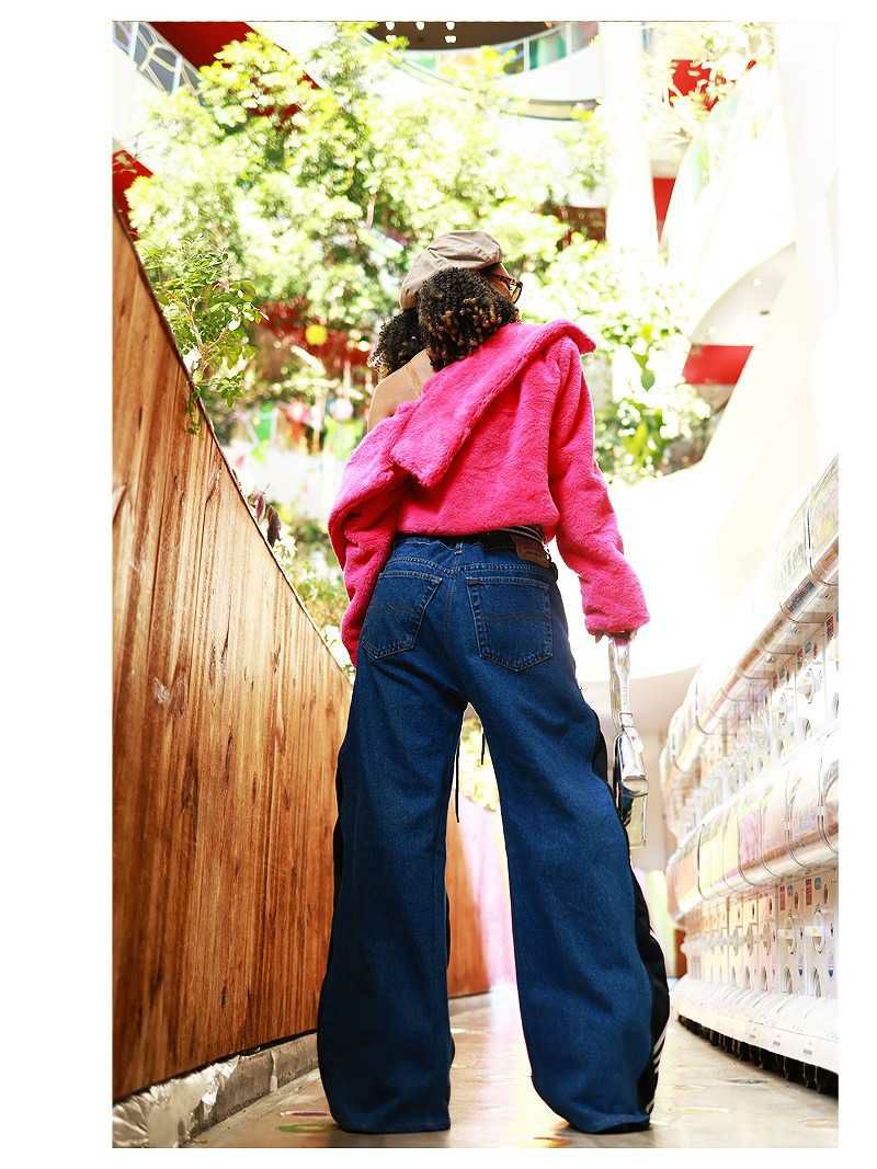 adidas リメイク 再構築4ジップワイドデニム y2k ピンク101171 リメイク風 デニム パンツ ジャージ ライン 切替 ジーンズ 韓国