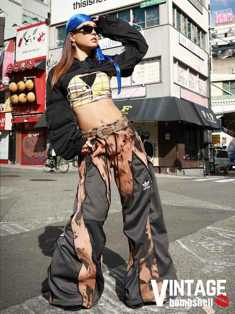 タイダイ柄ブリーチデニム×adidas再構築ワイドパンツ【Bbヴィンテージ】