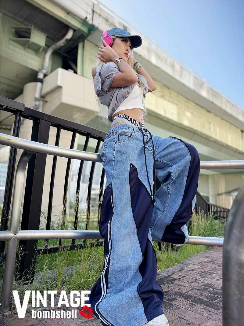 ネイビーadidasドッキング再構築バルーンワイドデニム【Bbヴィンテージ】