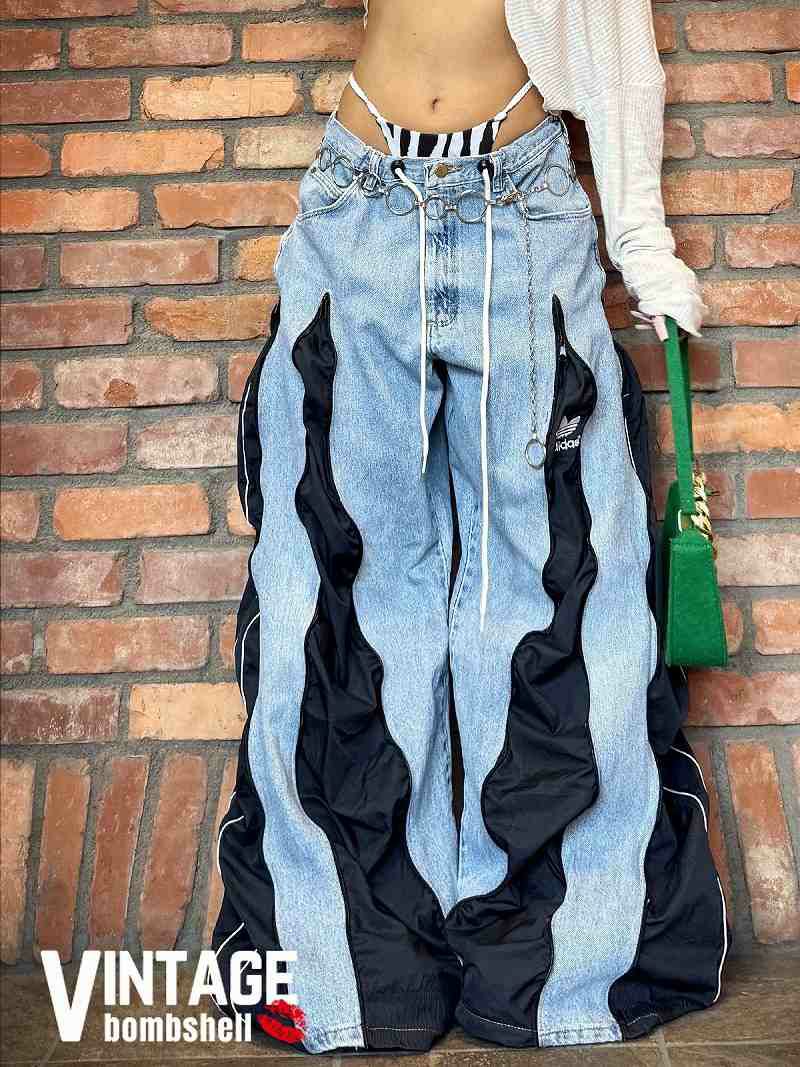 ネイビーadidasドッキング再構築ウェーブワイドデニム【Bbヴィンテージ】