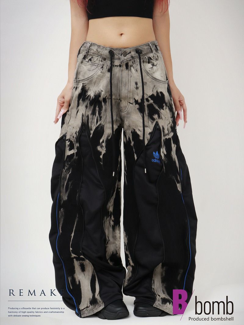 ブルーアディダスロゴリメイククラッシュデニムバギーパンツ【Bbヴィンテージ】