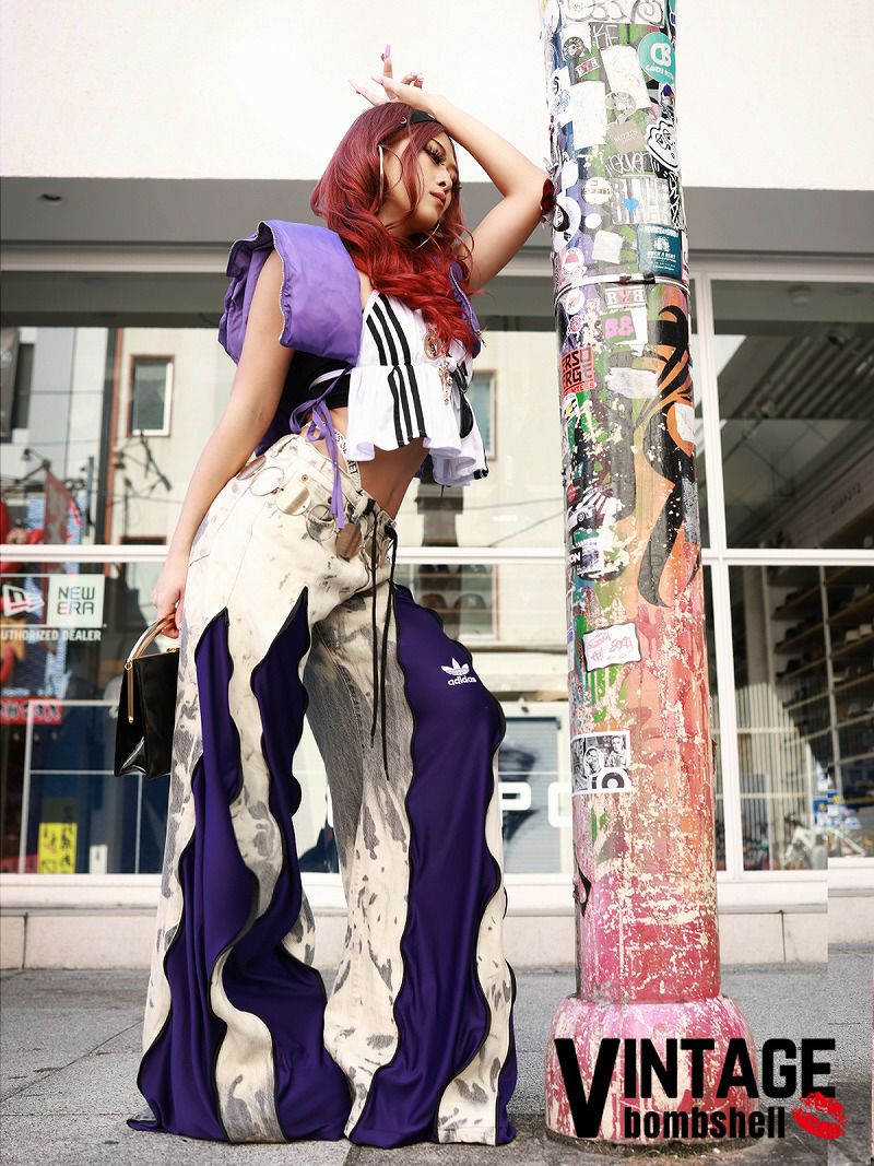 タイダイ柄ブリーチデニム×adidas再構築ワイドパンツ【Bbヴィンテージ