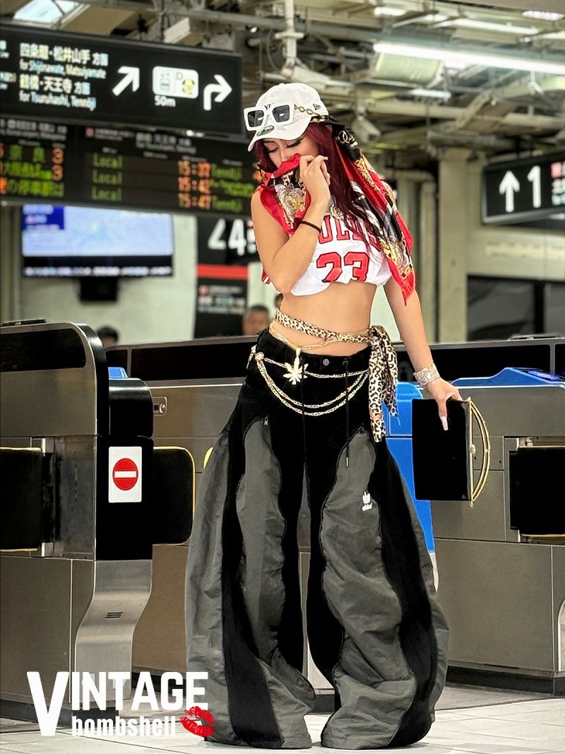 カーキ中綿ドッキング！adidasロゴ再構築極太バギーパンツ【Bbヴィンテージ】