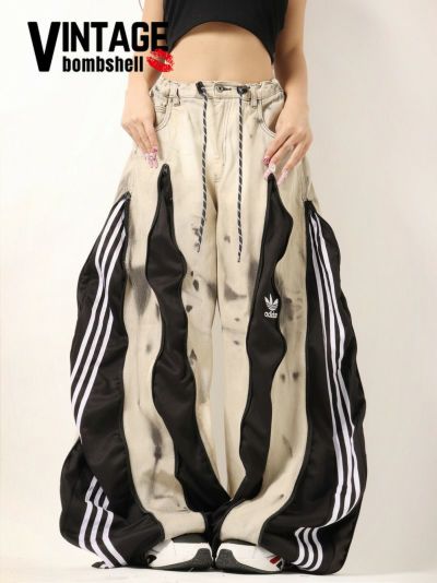 予約品】ネオンピンクラインadidas×リメイクバギー再構築ワイドパンツ