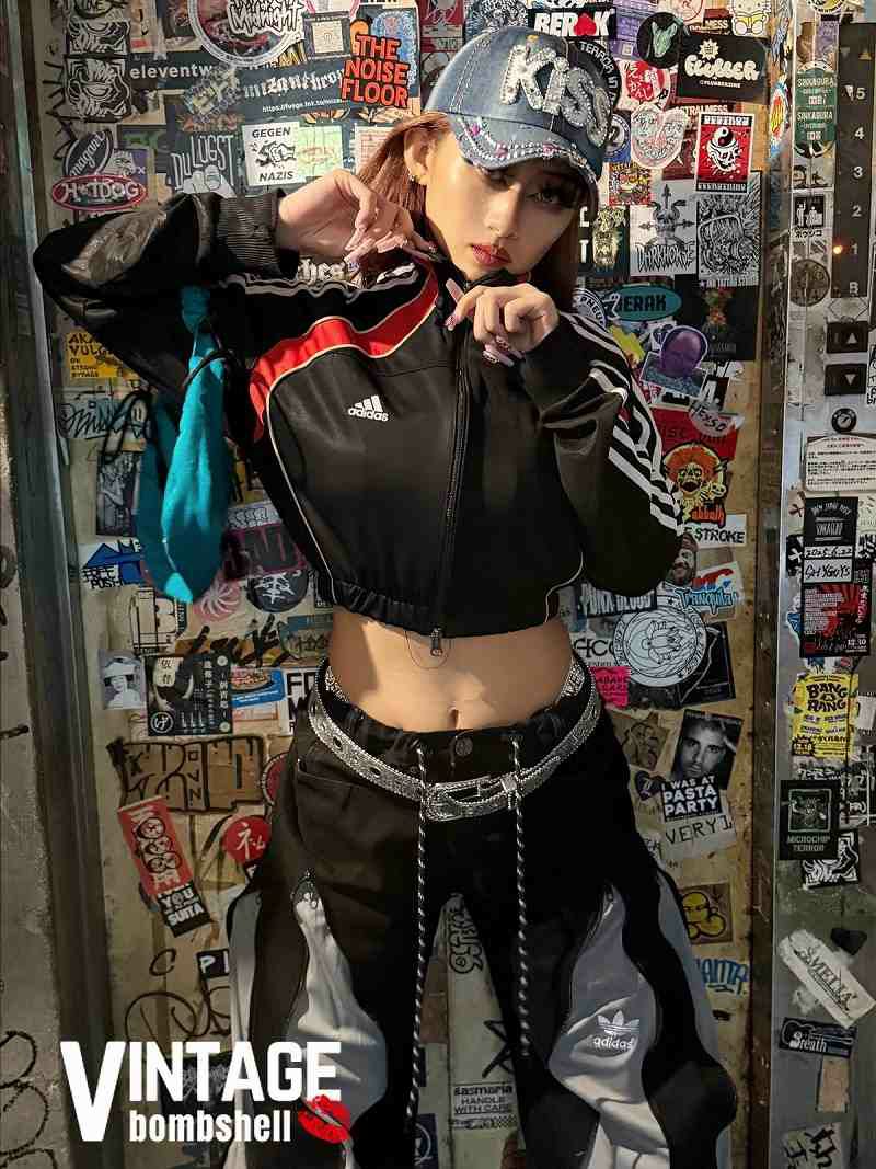 クロップド丈adidasトラックジャケット再構築リメイクジャージ【Bbヴィンテージ】