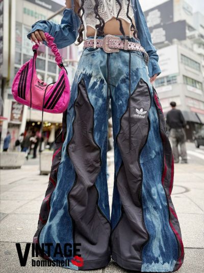 ターコイズウェーブadidas×タイダイ再構築ワイドフレアパンツ【Bb