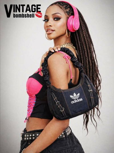 adidas3本ライン×再構築デニム2WAYギャザーリメイクバッグ【Bb