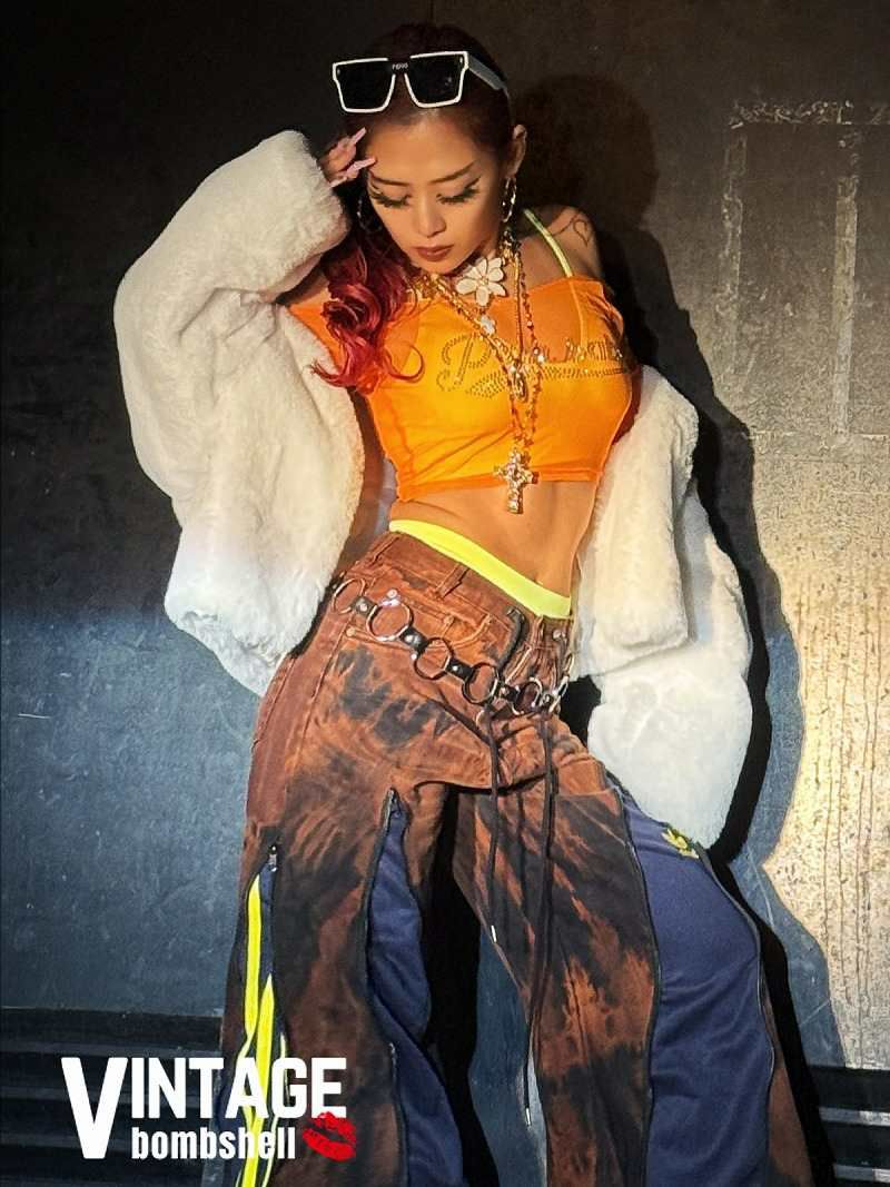 希少ブラウンタイダイ×adidasネイビー4ジッパー再構築バギーパンツ【Bbヴィンテージ】