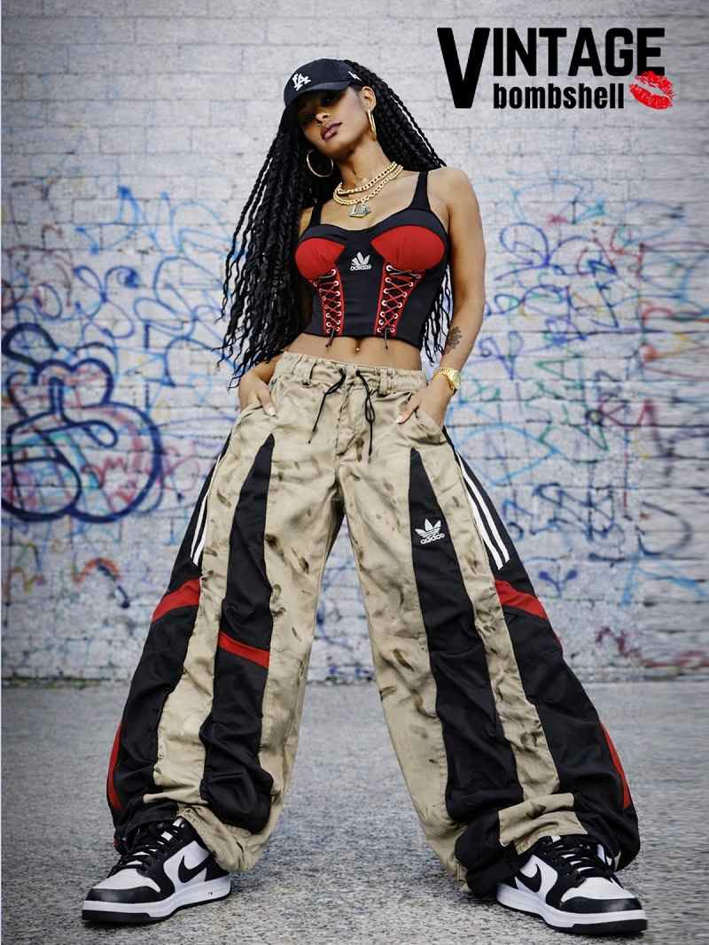 タイダイデニム×adidasレッドライン4ジッパー再構築ワイドパンツ【Bbヴィンテージ】