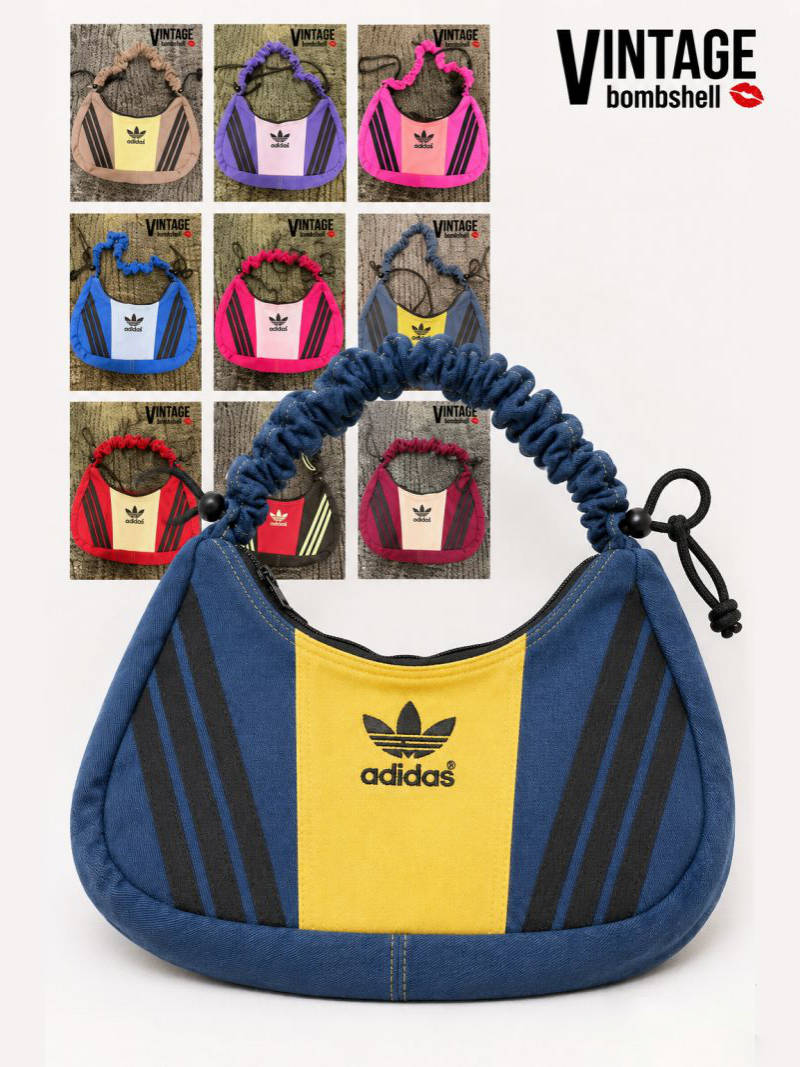 adidasジャージ再構築・配色リメイクギャザーハンドルミニバッグ【Bbヴィンテージ】