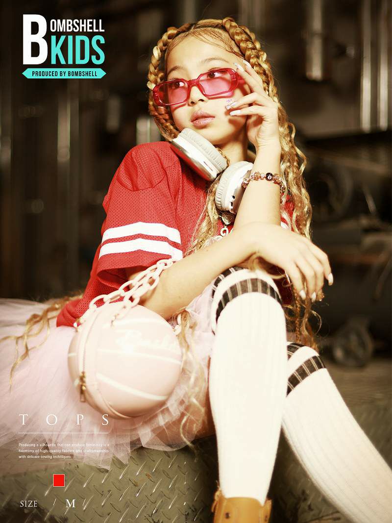 レッドメッシュゲームシャツライン入りTシャツ【bombshell KIDS】